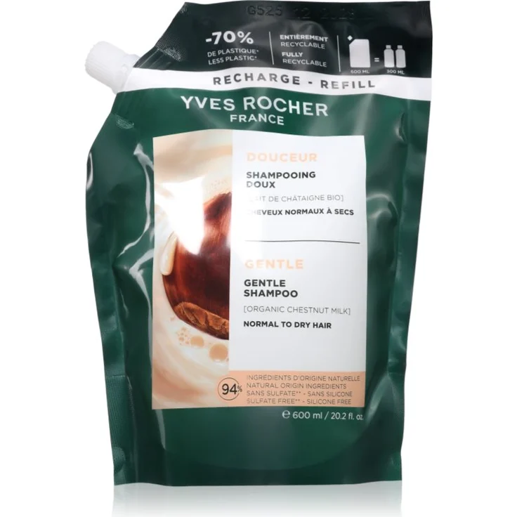 Yves Rocher Douceur, verfeinerndes Shampoo 600 ml, feuchtigkeitsspendend und silikonfrei für gesundes und glänzendes Haar