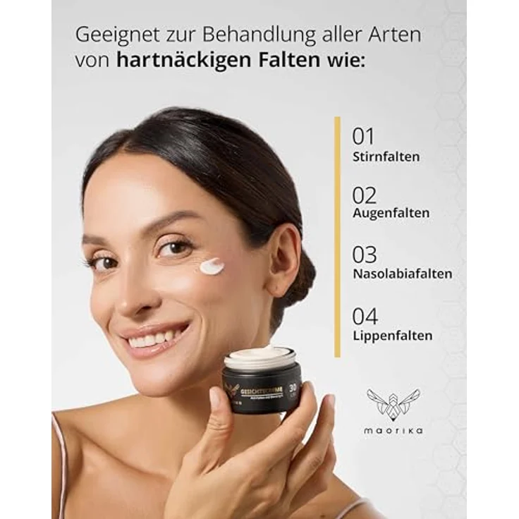 maorika Gesichtscreme mit Bienengift, Hyaluron und Manuka, Antiaging mit LSF30, 50 ml - für ein straffes Hautbild – Bild 2