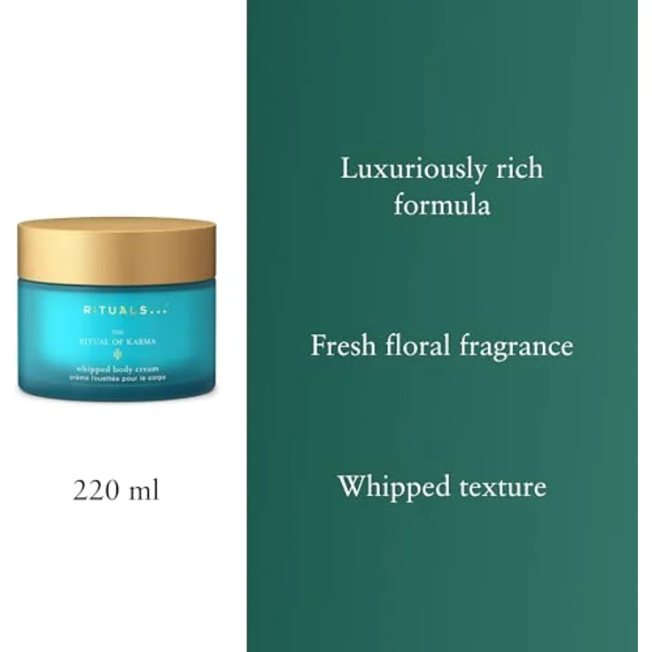 RITUALS The Ritual of Karma Body Cream, Feuchtigkeitsspendende Körpercreme mit Lotusblüte und Weißem Tee, 220 ml Glastiegel, erfrischender Duft, langanhaltende Feuchtigkeit – Bild 3