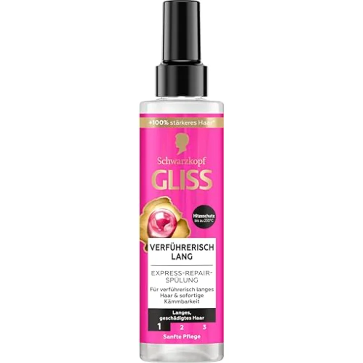 Gliss Express-Repair-Spülung Verführerisch Lang (200 ml), Haarspülung mit Hitzeschutz bis 230 °C und Biotin-Komplex für repariertes, fließendes Haar – Bild 2