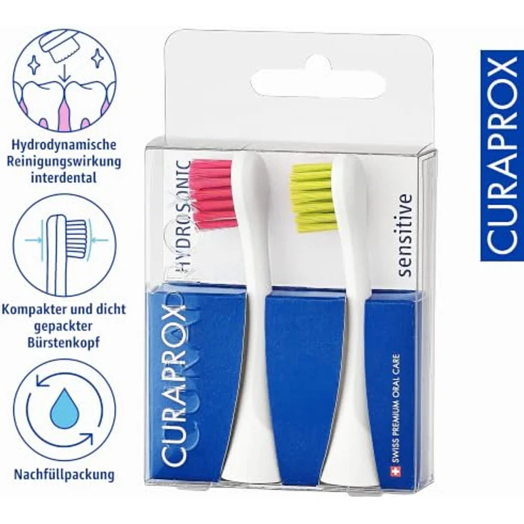 Curaprox Hydrosonic Sensitive Ersatzkopf für Zahnbürste, 2er Pack, sehr weiche Borsten, sanfte Pflege für Zahngesundheit – Bild 3