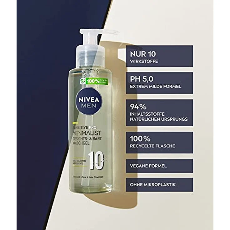 Nivea Nivea Men Sensitive Pro Menmalist Gesicht- Und Bart Waschgel Gesichtsreinigung 200 ml Herren – Bild 2
