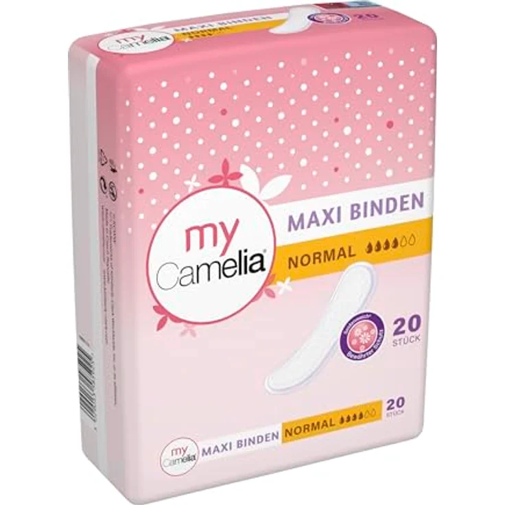 Camelia Maxi Binden Normal, 120 Stück, hohe Saugfähigkeit und seidenweicher Tragekomfort – Bild 2