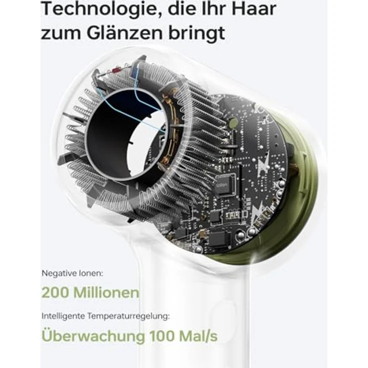 Laifen Mini-Haartrockner, Negativ-Ionen-Haartrockner mit 110.000 U/min, schnelltrocknend, leiser Reisetrockner in Grün – Bild 5