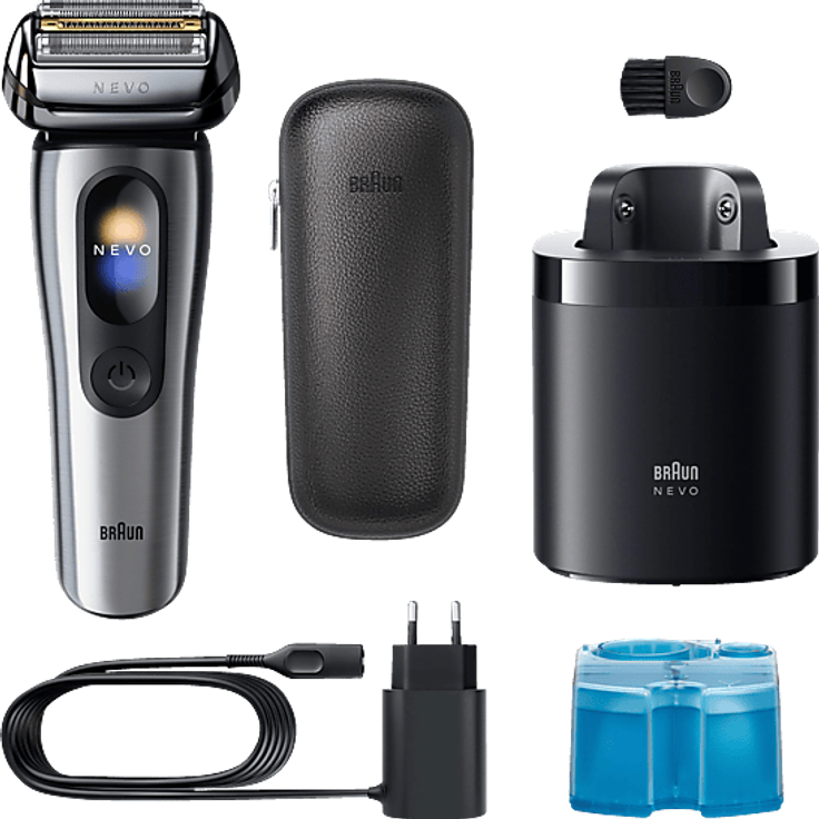 BRAUN NEVO 15000cc Herrenrasierer mit AeroTouch-Technologie, Smart Display, 7-in-1 Care System, Silber