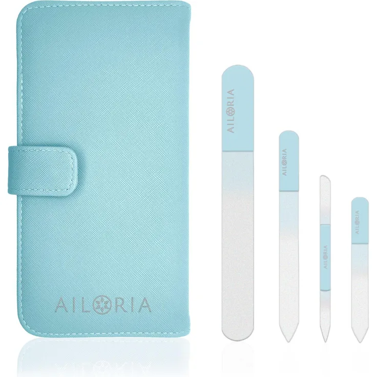 Ailoria Contour Prime, Nagelpflegegerät mit 4 hochwertigen Glasfeilen im Etui, schonend für dünne und brüchige Nägel