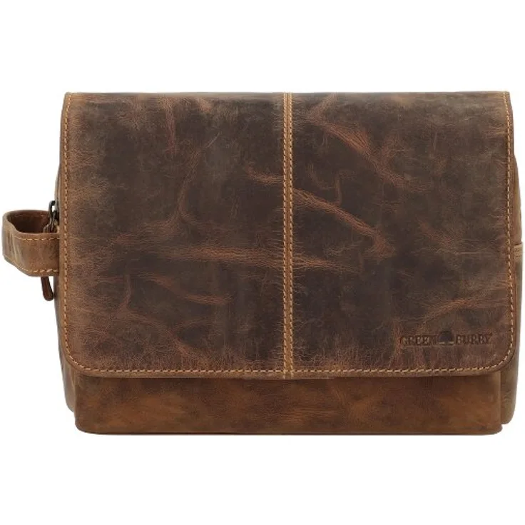 Greenburry Vintage Kulturbeutel, 100% Leder, 27 cm x 12 cm x 20 cm, braun