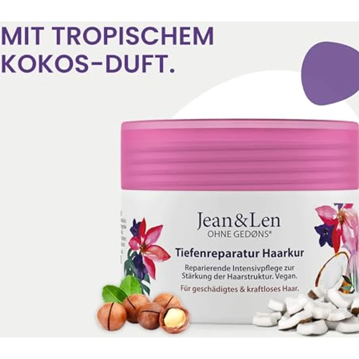 Jean & Len Tiefenreparatur Haarkur Kokosöl & Macadamia, für stark geschädigtes Haar, vegan, ohne Parabene und Silikone, 250ml – Bild 3