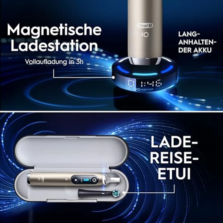 Oral-B iO Series 10, Elektrische Zahnbürste mit iO Sense Schnellladestation, 7 Putzmodi, einschließlich 1 Aufsteckbürste und Lade-Reise-Etui, Lunar Gold – Bild 5