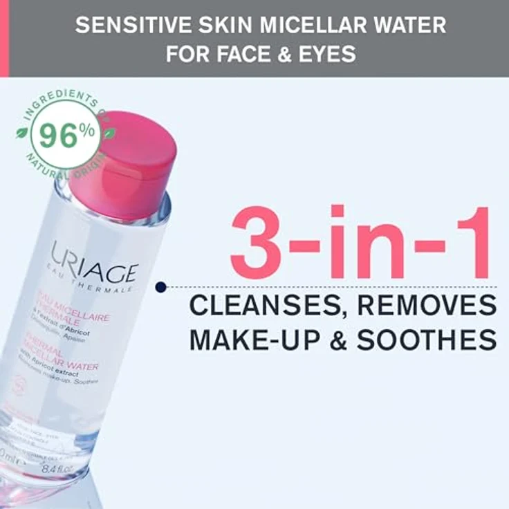 Uriage Hygiène Thermal Micellar Water - Mizellen-Reinigungswasser für empfindliche Haut, 500 ml, erfrischend und beruhigend, wasserfestes Make-up – Bild 4