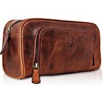 Corno d´Oro Handmade Reise Kulturtasche Damen Groß I Kulturbeutel Herren Leder mit Zwei Fächern I XXL Kosmetiktasche für Reisetasche und Weekender, in eleganter Vintage-Lederoptik