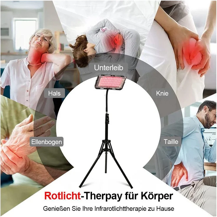 feinlux Infrarotlampe CT0966, Physiotherapie-Lampe mit 96 LEDs, 660nm & 850nm, schwarz, mit Stativ