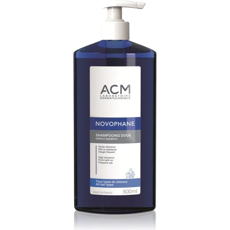 ACM Novophane Gentle Shampoo, extra sanftes Shampoo für alle Haartypen, 500 ml, natürliche Inhaltsstoffe
