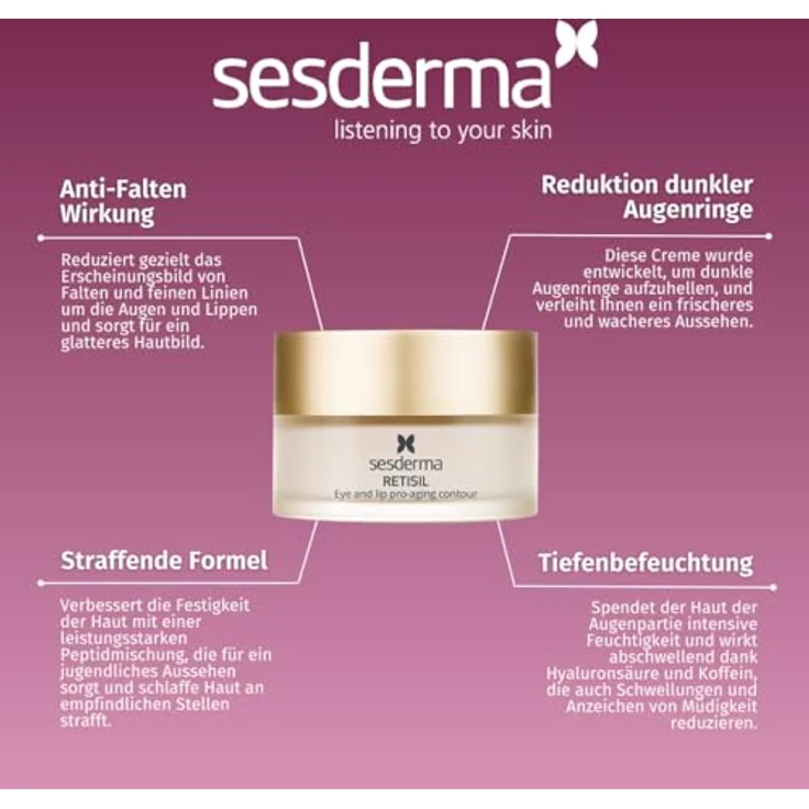 SESDERMA Retisil Eye & Lip Pro-Aging Contour 30ml - Gezielte Anti-Aging Behandlung, mit innovativen Inhaltsstoffen und tiefenfeuchtigkeitsspendender Wirkung – Bild 2