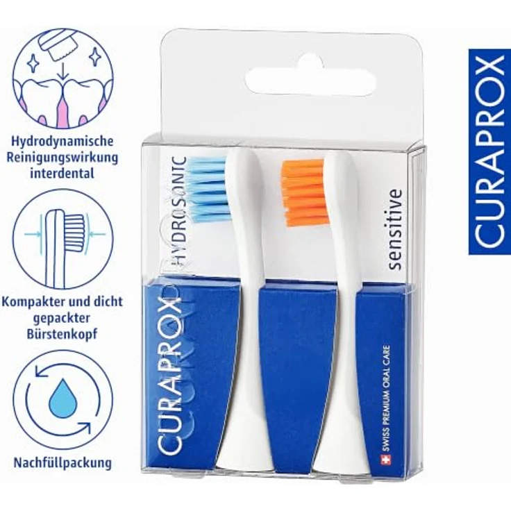 Curaprox Hydrosonic Sensitive Ersatzkopf, 2er Pack, mit sehr weichen Borsten für sanfte Zahnreinigung – Bild 3