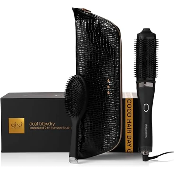ghd duet blowdry Geschenkset, 2-in-1 Hair Dryer Brush mit Heat-Air Xchange Technologie, inklusive Hitze- und Reinigungsbürste, schwarz
