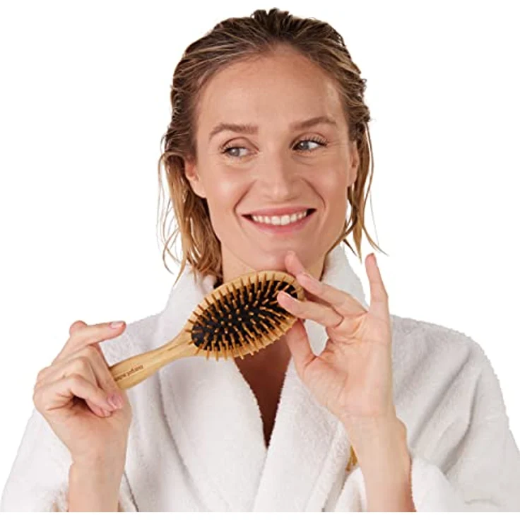 Margot Schmitt Pneumassage Bambus Haarbürste Oval, Naturfarben, 63 g – Bild 2