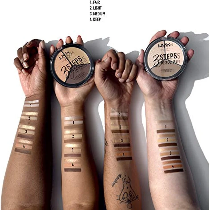 NYX Professional Makeup 3 Steps To Sculpt Konturier-Palette für die Wangen, Farbton 02 Light, 15 g, vielseitige Contouring-Palette mit pudriger Textur – Bild 5