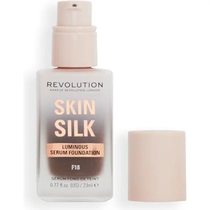 Revolution Beauty London, Skin Silk Serum Foundation, Light to Medium Coverage, Contains Hyaluronic Acid, F18, Warm Undertone, 23ml
