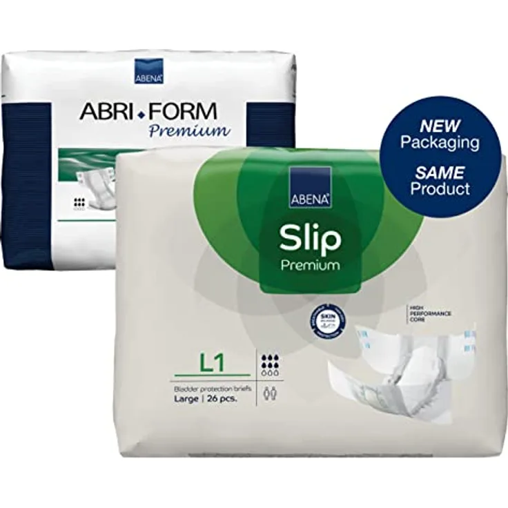 ABENA Slip Premium All-in-One Inkontinenzeinlagen für Damen und Herren, umweltfreundliche Inkontinenzeinlagen für Damen und Herren, Größe L 1, 100–150 cm Taille, 2500 ml Saugfähigkeit, 26 Stück