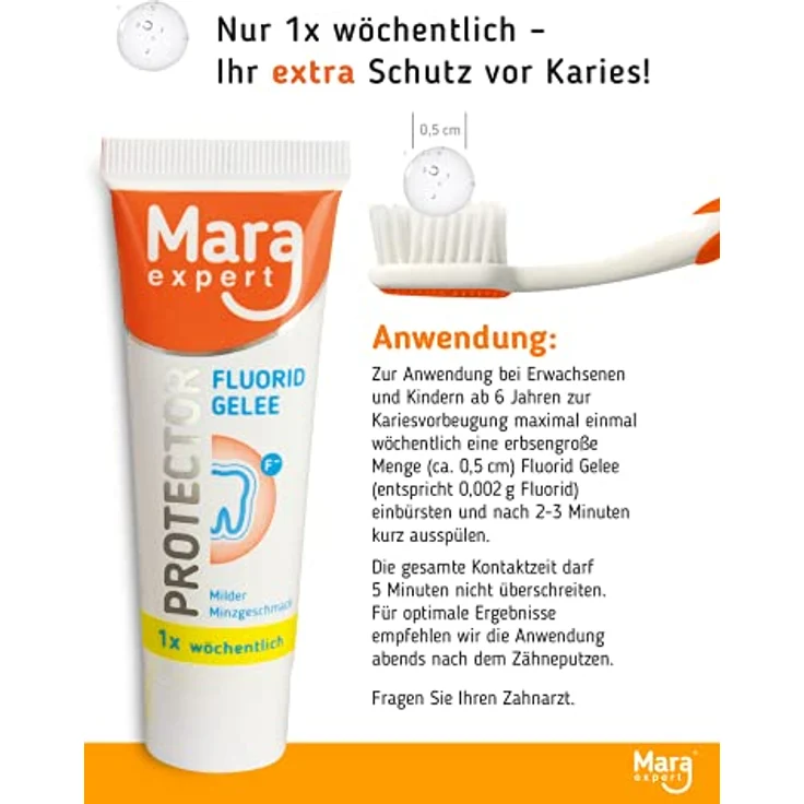 MARA EXPERT PROTECTOR - Fluorid Gelee 25 g hochdosiert - nur 1x wöchentlich - Kariesschutz - Minimalisiert - gegen schmerzempfindliche Zähne - Milder Minzgeschmack - Medizinprodukt – Bild 3