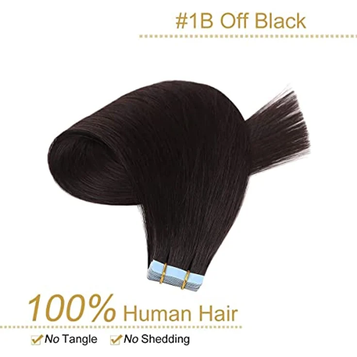 YILITE Tape Extensions Echthaar, Natürliches Schwarz 50cm, 20 Stück, 50g, Seidig und Gerade, Skin Weft, Wiederverwendbar – Bild 2