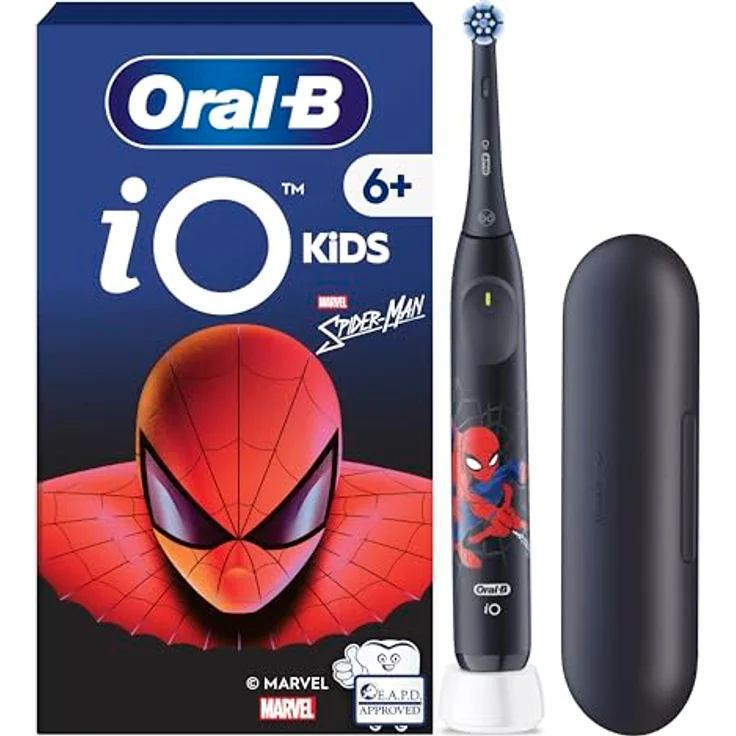 Oral-B iO Kids 6+ Spiderman, Elektrische Kinderzahnbürste mit Musik-Timer, 3 Putzmodi, inkl. Aufsteckbürste und Reise-Etui, ab 6 Jahren – Bild 1