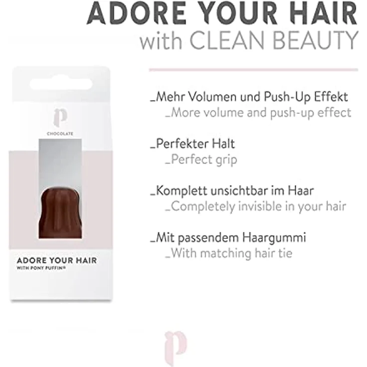 pony puffin CHOCOLATE | Für den perfekten Zopf voller Volumen & Halt - Made in Germany | Latexfrei & vegan | Hebt Deinen Zopf auf das nächste Level | Braun für alle dunklen Haare – Bild 5