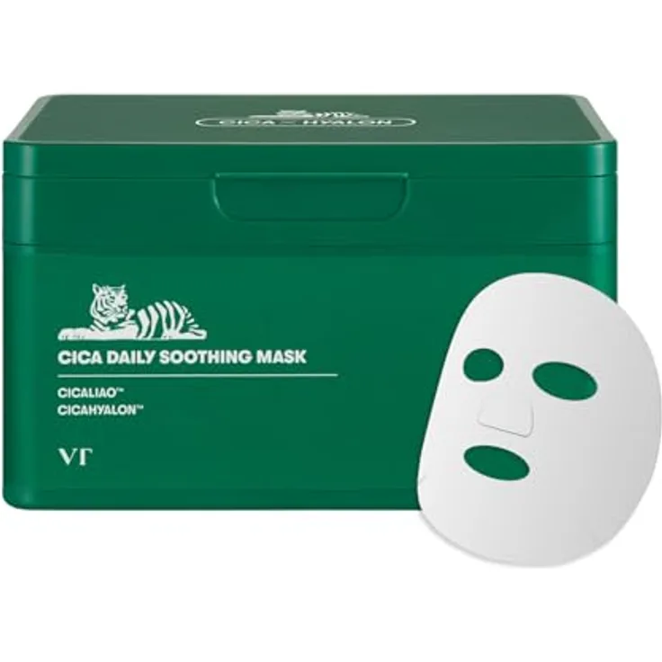 VT COSMETICS CICA Tägliche Beruhigende Maske, 30 Stück, mit Centella Asiatica & Hyaluronsäure, feuchtigkeitsspendend, hautberuhigend & strahlend