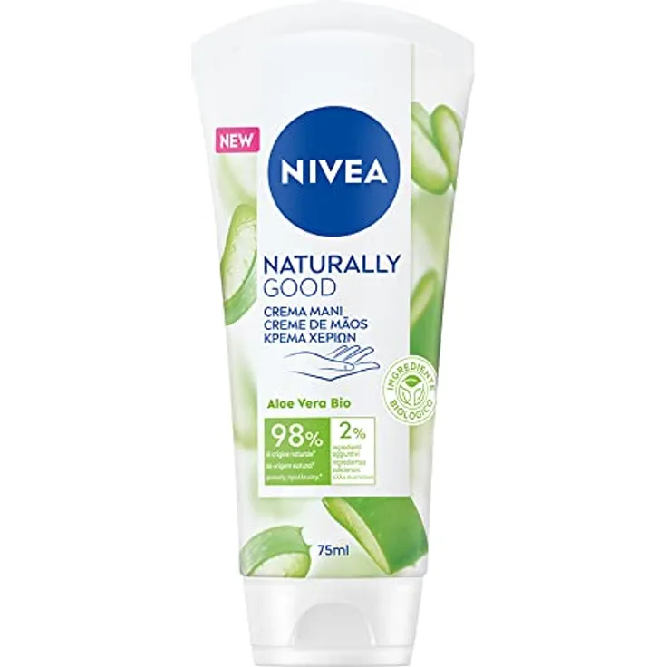 Nivea Naturally Good Handcreme 75 ml, gebrochene Handcreme mit 98% natürlichen Inhaltsstoffen, NIVEA Handcreme mit Aloe Vera für weiche und glatte Haut