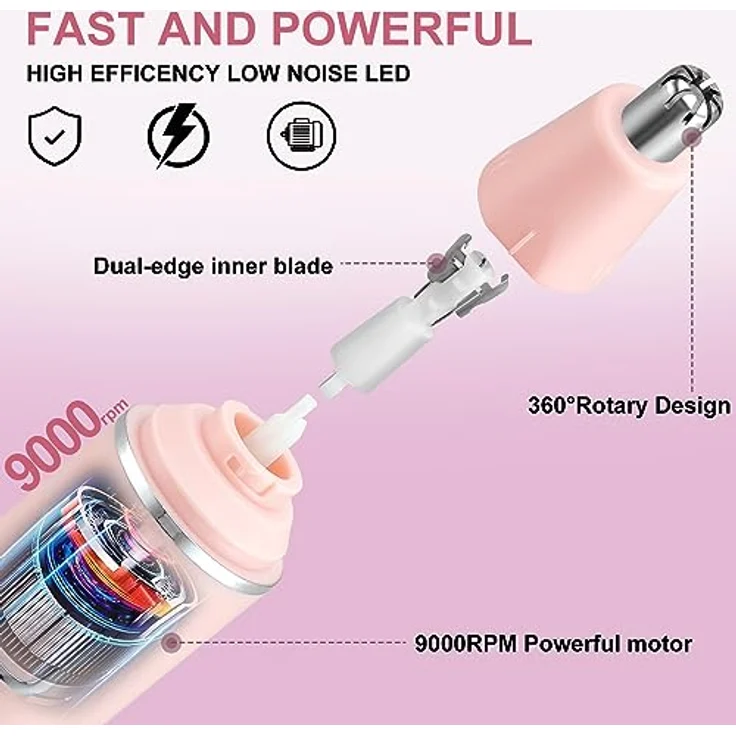 NUMIFUN Nasenhaartrimmer Frauen, Professioneller Schmerzloser Ohr- und Nasenhaarschneider, Typ-C Wiederaufladbar, Dual Edge Klingen, IPX7 Wasserdicht, Einfache Reinigung, Rose – Bild 4