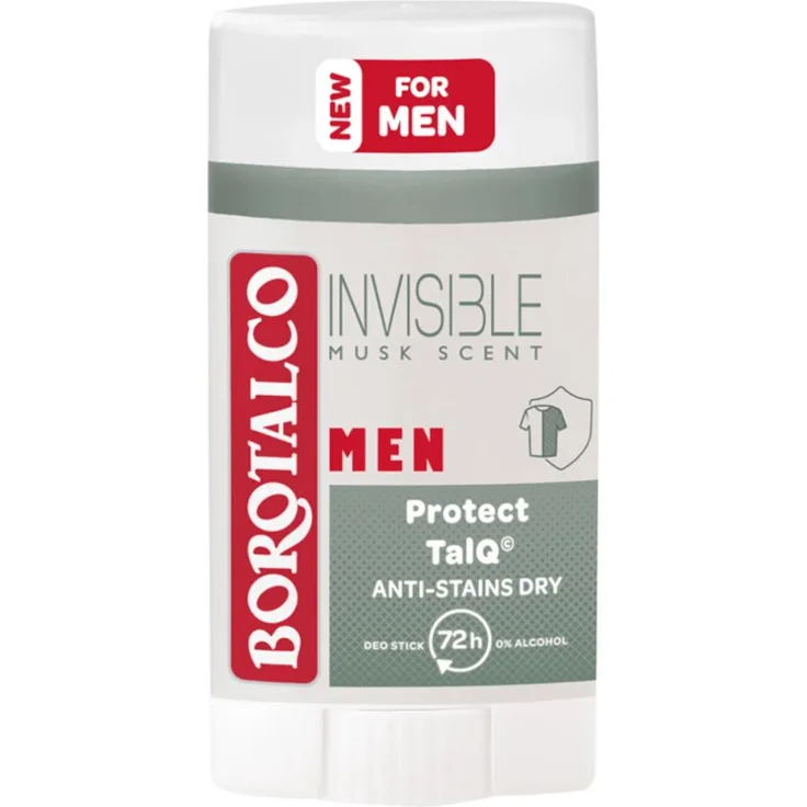 Borotalco Men Invisible Dry Deo Stick, Tuhý Deodorant 40ml, alkoholfrei, schweißresistent, unsichtbare Formel