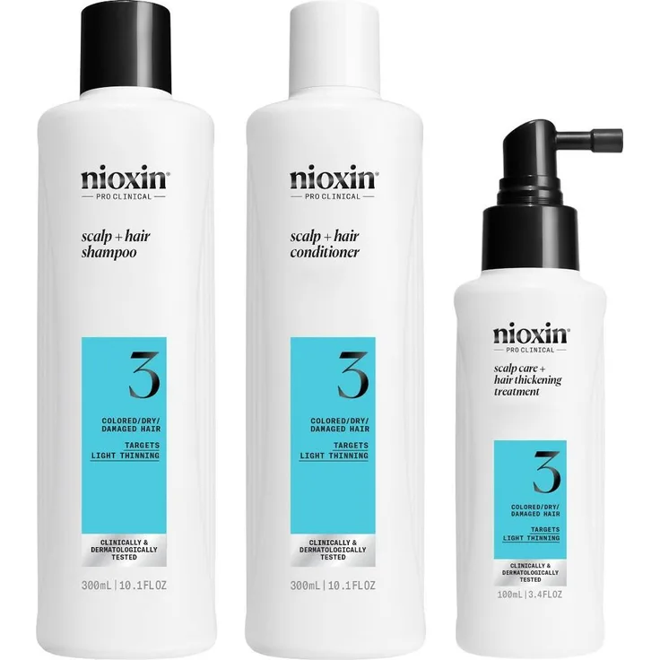 Nioxin Nio Scalp 3, Haarpflegesystem-Kit für coloriertes, dünner werdendes Haar, 2 x 300 ml + 100 ml Set