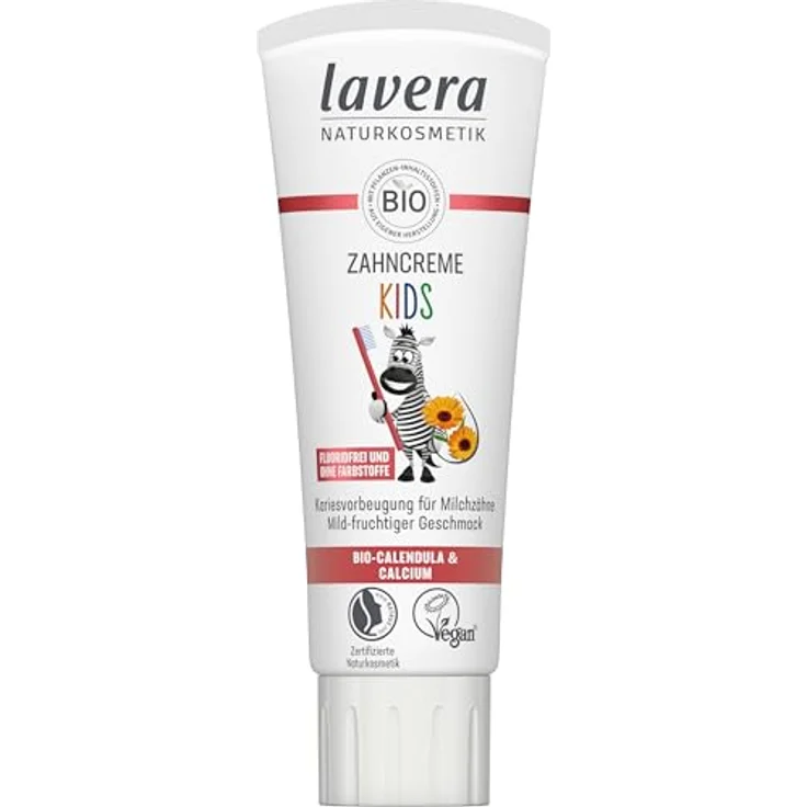 lavera Zahncreme Kids FLUORIDFREI - ohne Farbstoffe - schützt Milchzähne - mild-fruchtig - Bio Calendula & Calcium - Vegan - 75 ml – Bild 1