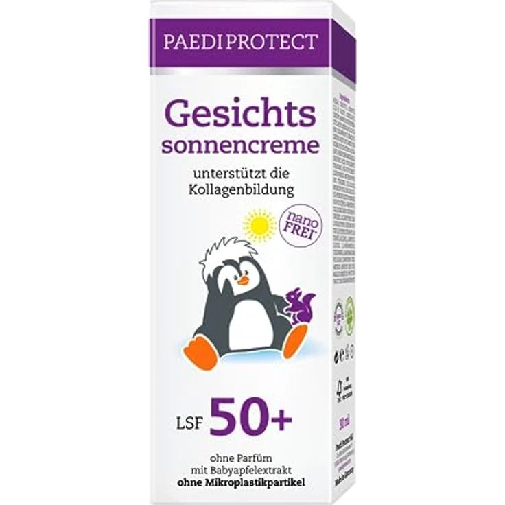 PAEDIPROTECT Gesichtssonnencreme LSF 50+ 30 ml, Sonnencreme Gesicht 50 unterstützt Kollagenbildung, Sonnenschutz parfümfrei, face sunscreen ohne Mikroplastik mildert Hautirritationen, vegan – Bild 1