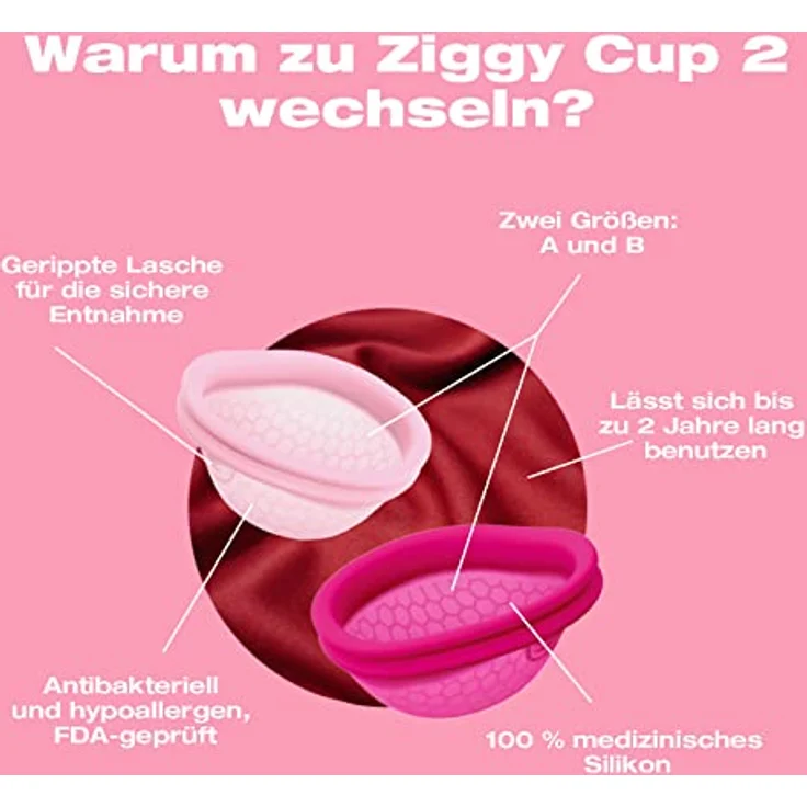 Intimina Ziggy Cup 2 B Menstruationstasse, 76 ml, hypoallergenes Silikon, wiederverwendbar, geeignet für Sport und Schwimmen während der Menstruation – Bild 3
