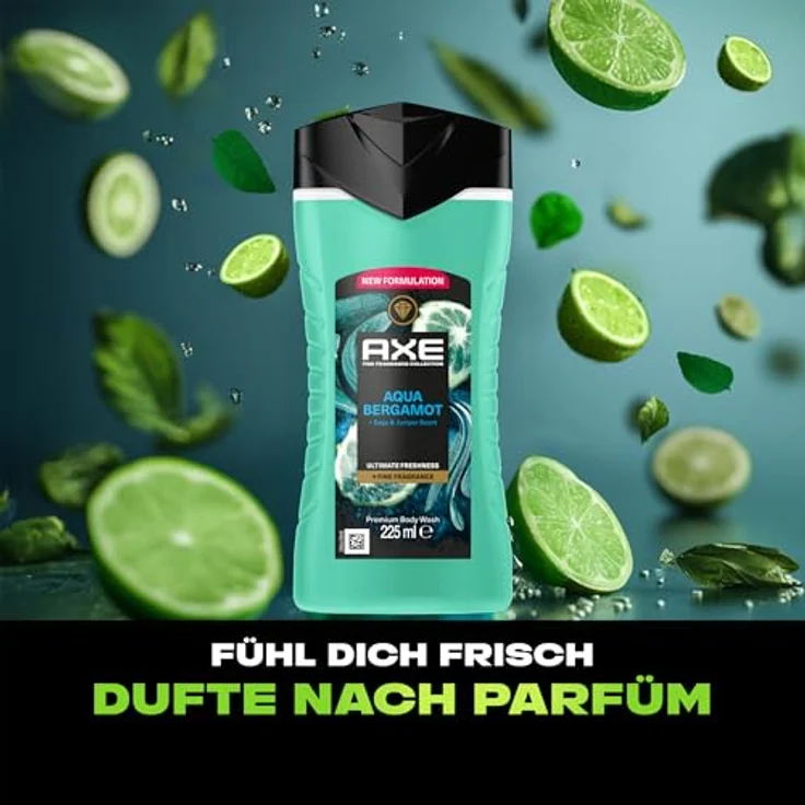 Axe Fine Fragrance Collection Aqua Bergamot Duschgel, 225 ml, für 12 Stunden langanhaltende Frische mit energetisierendem Duft – Bild 5
