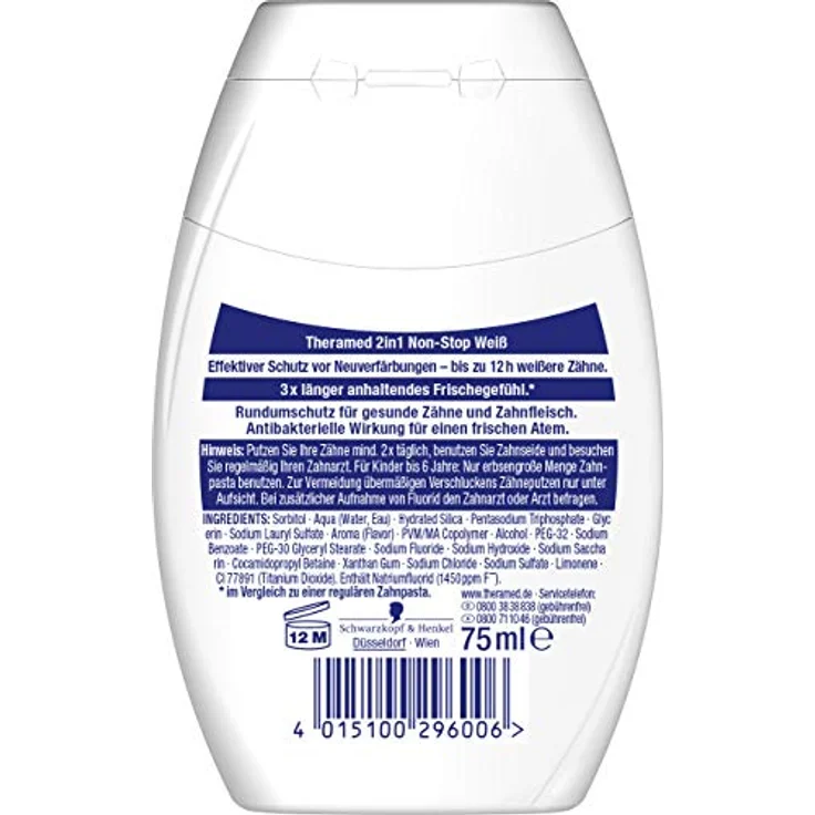 Theramed 2in1 Non-Stop White 75 ml, mit Whitening-Effekt für eine sanfte Zahnaufhellung – Bild 3