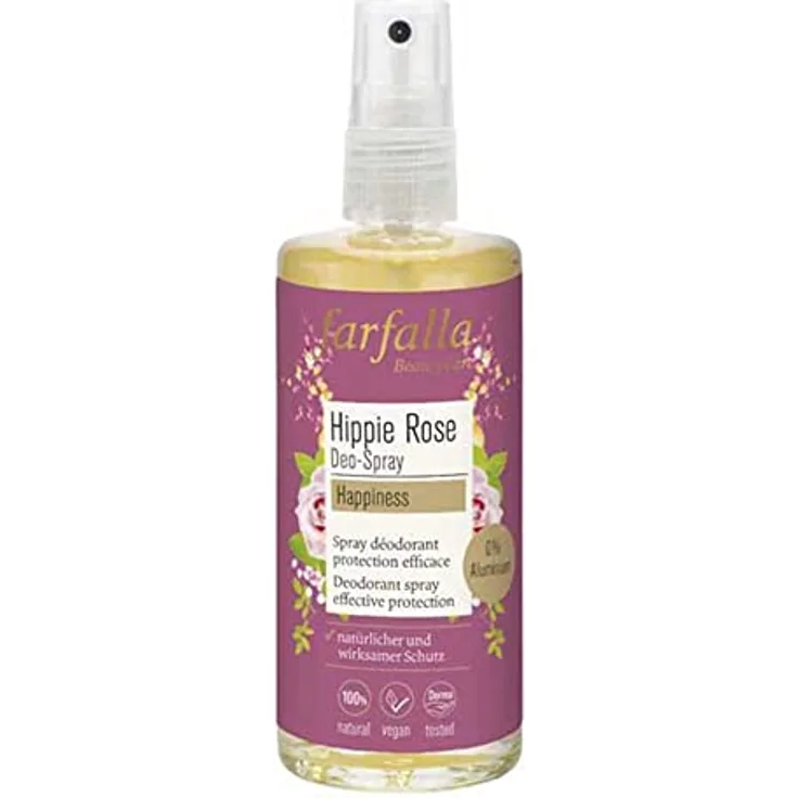 Farfalla Hippie Rose Deo-Spray, 100ml (3 x 100ml) - 100% natürlicher Langzeitschutz, ohne Aluminium
