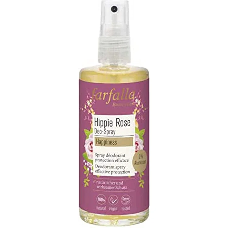 Farfalla Hippie Rose Deo-Spray, 100ml (3 x 100ml) - 100% natürlicher Langzeitschutz, ohne Aluminium