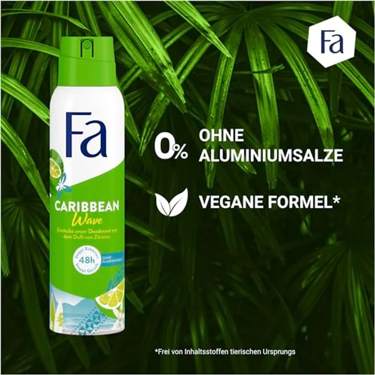 Fa Deospray Caribbean Wave, 48h Deo-Schutz mit exotisch frischem Zitronenduft, 6x 150 ml, vegan und ohne Aluminiumsalze – Bild 5
