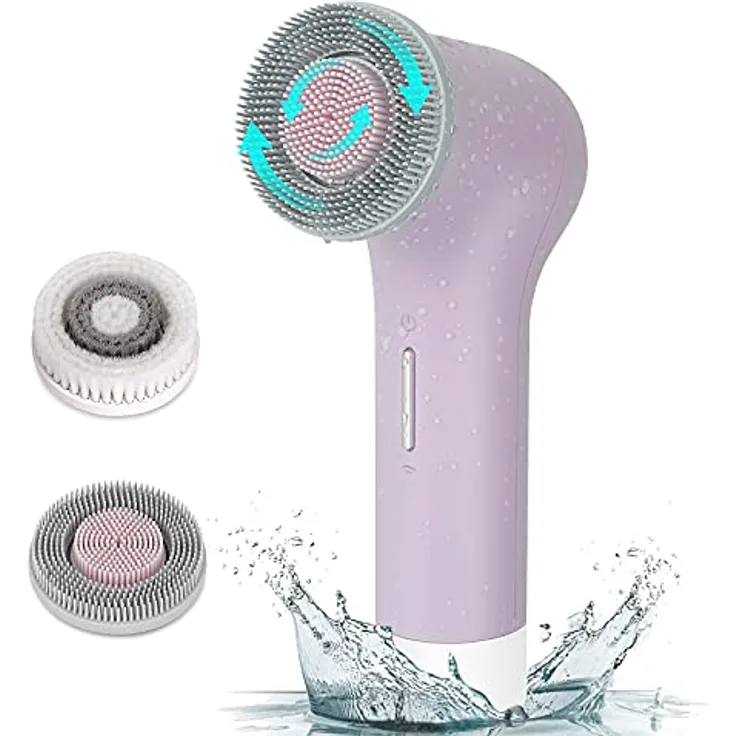 MYCARBON Elektrische Gesichtsreinigungsbürste, IPX7 wasserdicht, wiederaufladbar mit 2500mAh Akku, 2x360° Bürstenkopf für alle Hauttypen, Violett