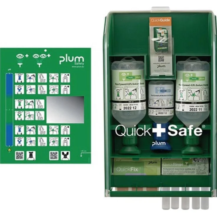 Plum QuickSafe Basic, Erste Hilfe Set mit transparenter Klappdeckel und 500 ml Augenspülung, staubdichtes Gehäuse