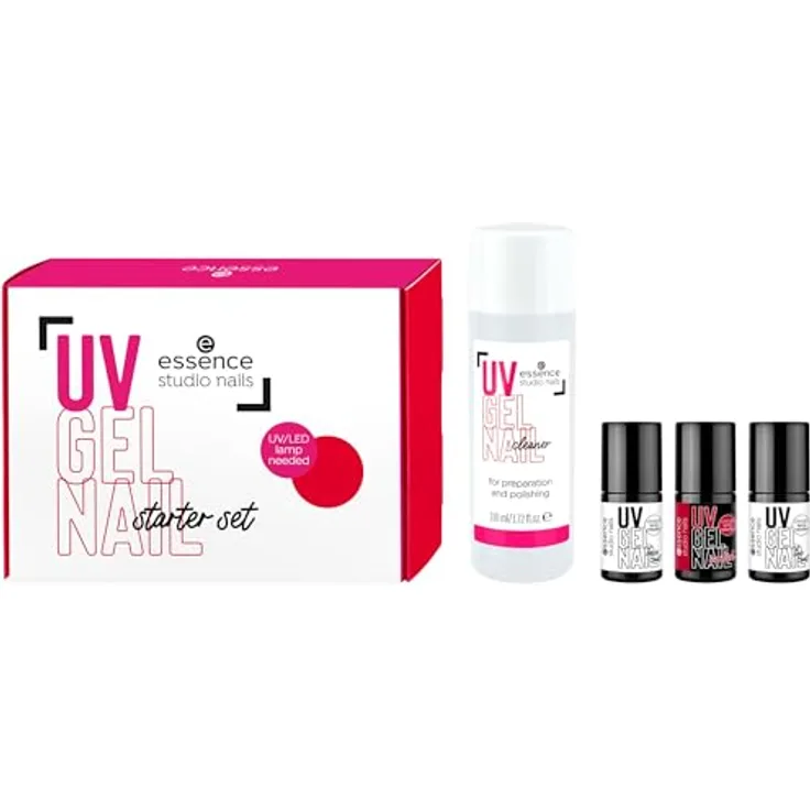 essence studio nails UV GEL NAIL Set, 4-teilig mit 5 ml Base Coat, 5 ml 06 signature RED Gel Nagellack, 5 ml Top Coat und 110 ml Nagellackentferner für UV/LED-Lampe