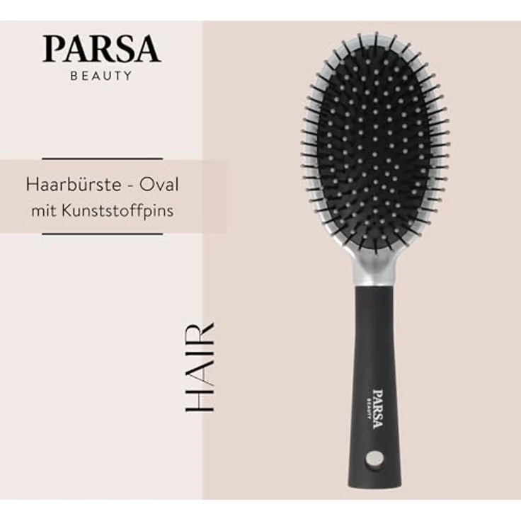 Parsa Beauty Haarbürste Trend Line Groß Oval Bürste Mit Kunststoffpins Silber – Bild 3
