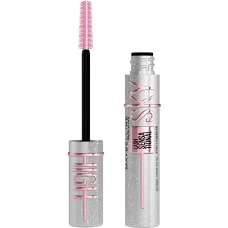 Maybelline New York Lash Sensational Space Diamond, silber glitzernde Topcoat für ein schimmerndes Augen-Make-Up, Extreme Länge & volles Volumen, Intensiver Look, Sky High, 8 ml