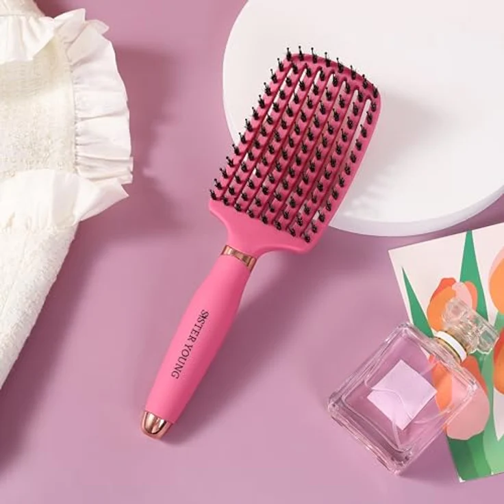 Sister Young OVIA FUCHSIA BV, Professionelle No Tangle Bürste mit natürlichen Wildschweinborsten und belüftetem Bürstenkörper – Bild 7
