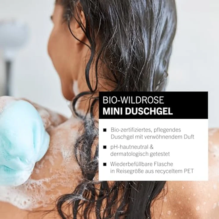 Benecos Duschgel Wildrose Mini, 50ml mit Bio-Wildrosenöl und sanften pflanzlichen Tensiden – Bild 2