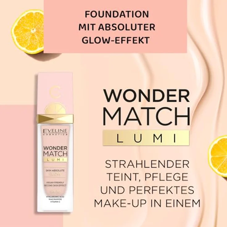 Eveline Cosmetics Wonder Match Lumi, feuchtigkeitsspendendes Make-up mit glättender Wirkung, SPF 20, Farbton 15 Natural Neutral, 30 ml – Bild 3