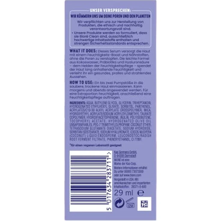 Biore Hydrate und Glow - Gesichts-Serum - 29 ml - Trockene, empfindliche, dehydrierte Haut - Mit Kokoswasser, Präbiotika und Hyaluronsäure – Bild 2